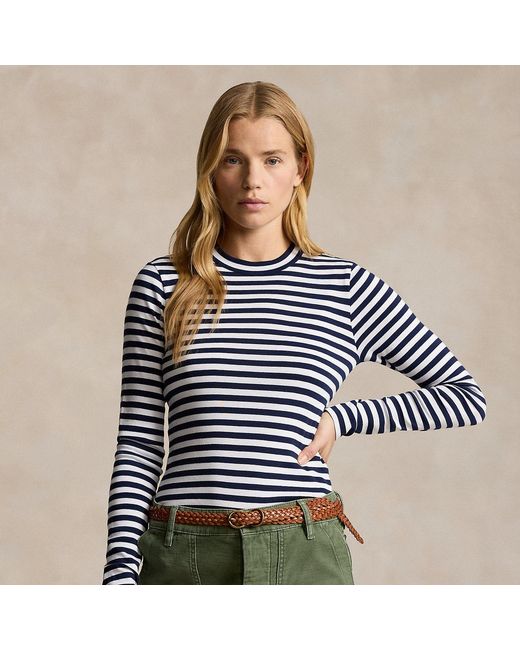 Ralph Lauren Blue Striped Stretch Cotton Long-Sleeve Tee
