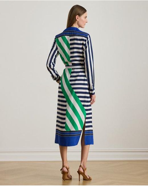 Ralph Lauren Green Striped Crepe Shirtdress
