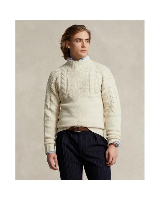 Polo Ralph Lauren Aran-Pullover aus Wollmischung mit Anker in Natural für Herren