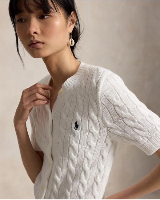 Polo Ralph Lauren Gray Cable-Knit Cotton Short-Sleeve Cardigan