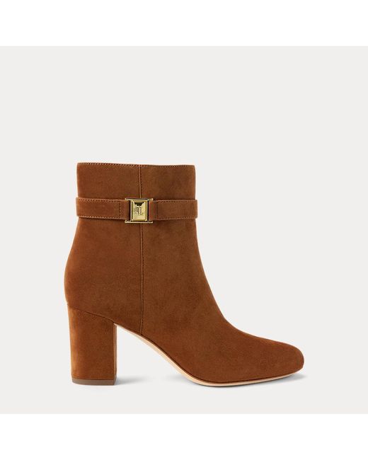 Ralph Lauren Brown Wildleder-Stiefelette Kellie Mit Absatz