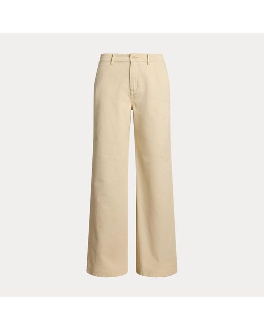 Pantaloni a gamba larga twill di cotone di Ralph Lauren in Natural