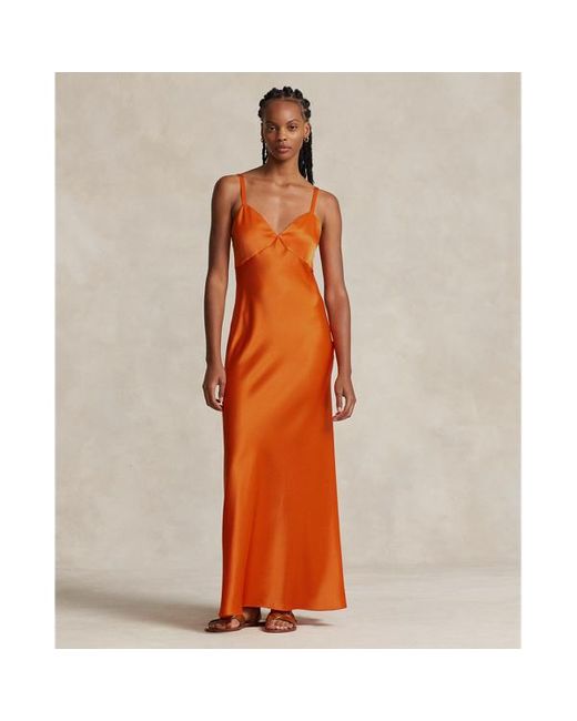 Vestido de noche de raso sin mangas Polo Ralph Lauren de color Orange