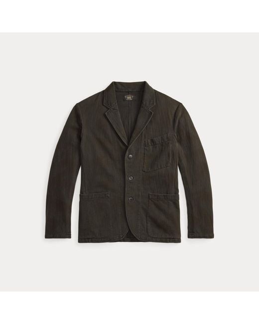 RRL Black Knitted Herringbone Twill Blazer for men