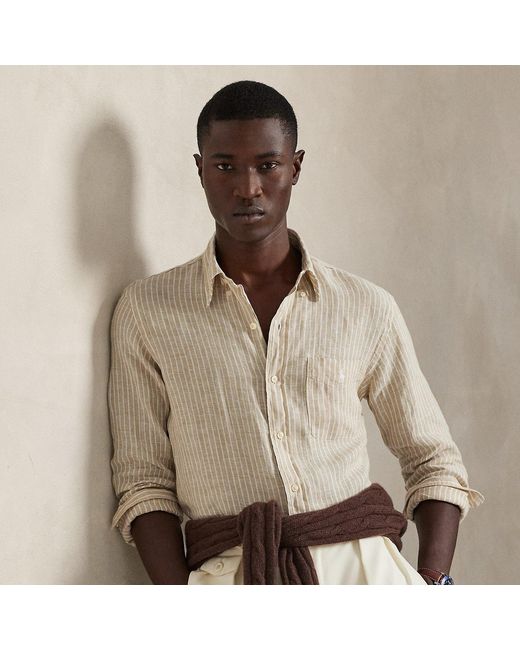 Polo Ralph Lauren Natural Custom Fit Striped Linen Shirt for men