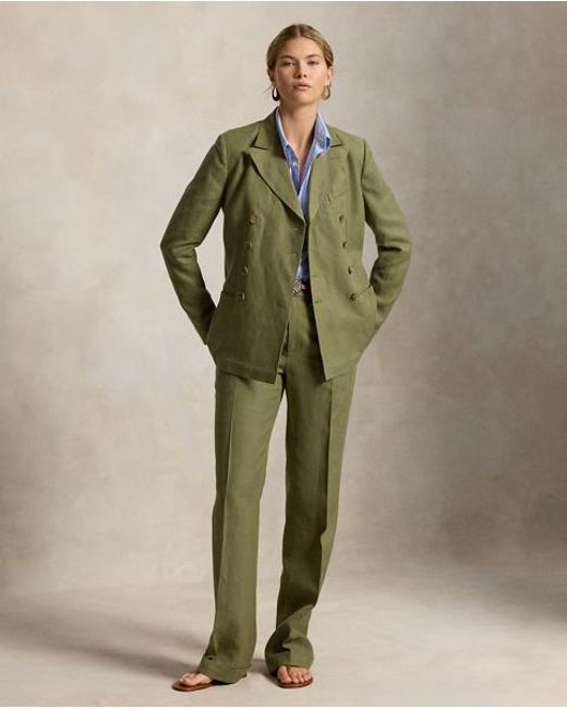 Polo Ralph Lauren Green Double-Breasted Hemp-Linen Blazer