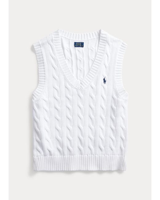 Polo Ralph Lauren Cable-knit Cotton Sleeveless Sweater in White | Lyst UK