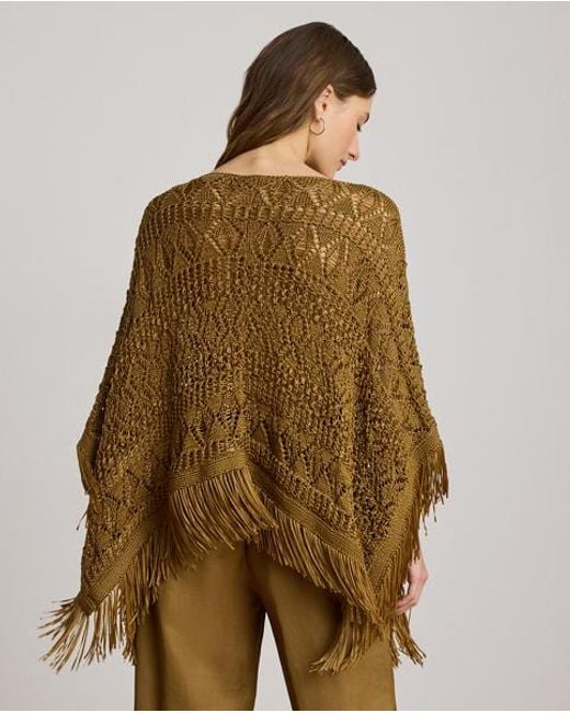 Ralph Lauren Brown Fringe-Trim Pointelle Jumper Poncho