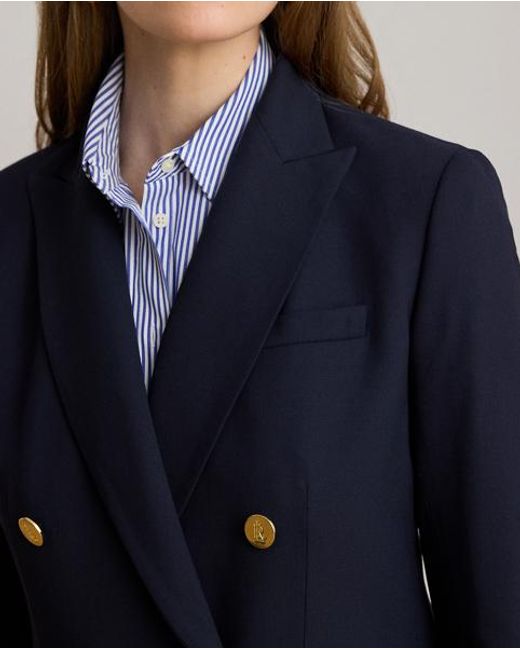 Ralph Lauren Blue Double-Breasted Wool Crepe Blazer