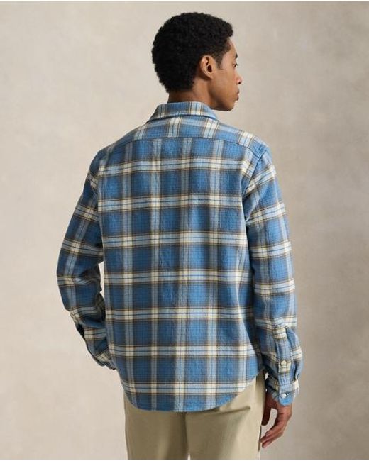 Polo Ralph Lauren Blue Classic Fit Plaid Flannel Workshirt for men