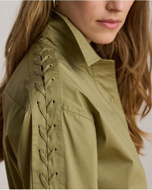 Ralph Lauren Green Lace-Up-Trim Cotton-Blend Shirtdress