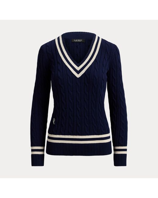 Ralph Lauren Blue Cable-Knit Cotton Cricket Jumper