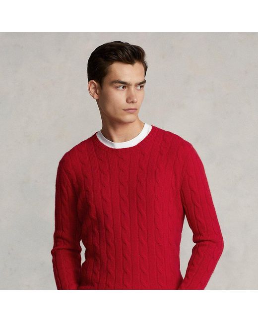 Ralph Lauren The Iconic Cableknit Cashmere Sweater in Red for Men Lyst