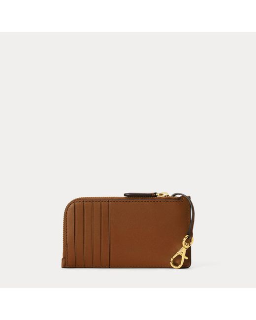 Ralph Lauren Brown Leather L-Zip Card Case
