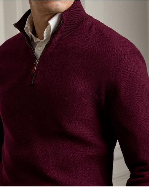 Ralph Lauren Purple Birdseye Cashmere Quarter-Zip Sweater for men