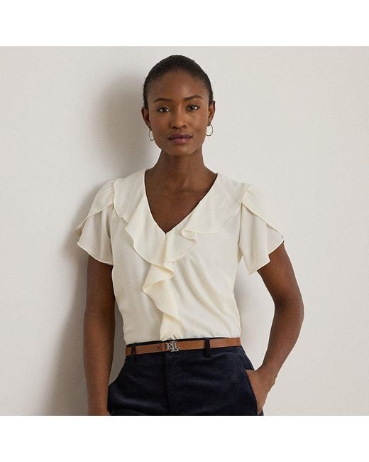 Camicetta in georgette con volant di Ralph Lauren in White