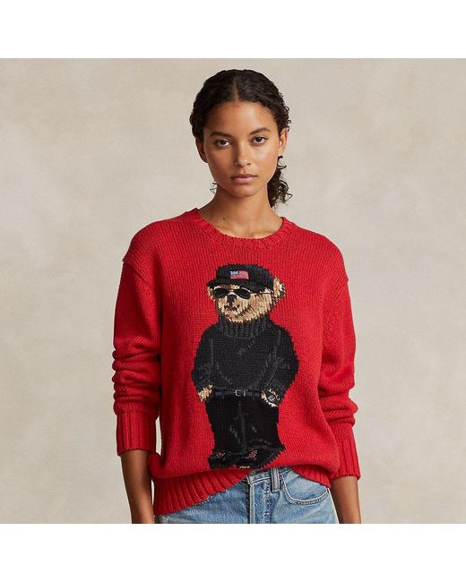 Ralph Lauren Red Polo Bear Cotton-linen Sweater