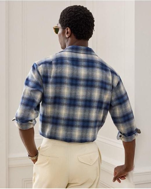 Ralph Lauren Blue Plaid Cotton-Cashmere Shirt for men