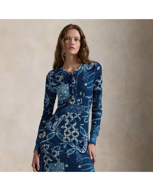 Polo Ralph Lauren Patchwork Waffle-Knit Henley Dress in Blue | Lyst UK