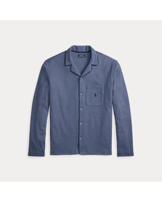 Ralph Lauren Blue Herringbone-Knit Pajama Shirt for men