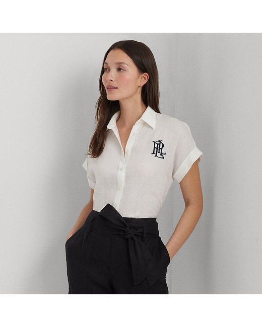 Camicia a maniche corte in lino di Ralph Lauren in White