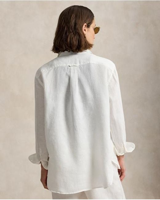Polo Ralph Lauren White Wimbledon Oversize Fit Linen Shirt