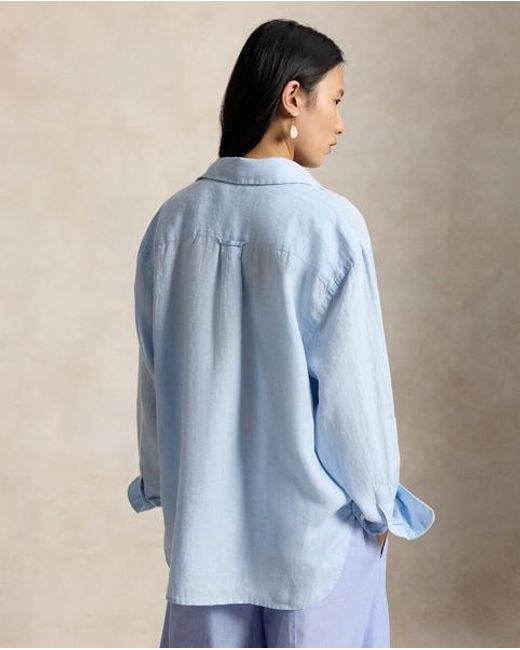 Polo Ralph Lauren Blue Oversize Fit Big Pony Linen Shirt