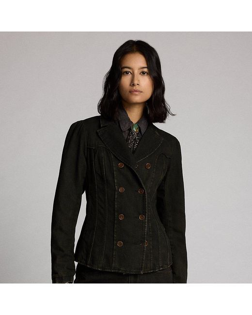 RRL Black Zweireihige Jacke Aus Schwarzem Denim
