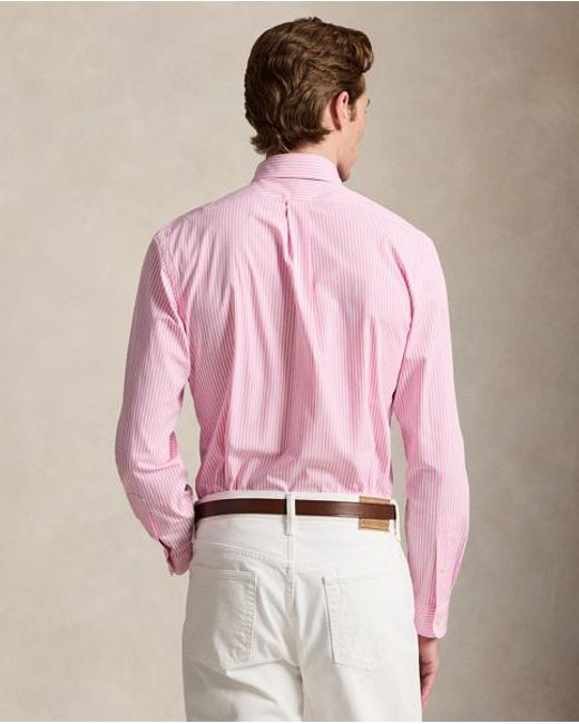 Polo Ralph Lauren Pink Custom Fit Striped Stretch Poplin Shirt for men