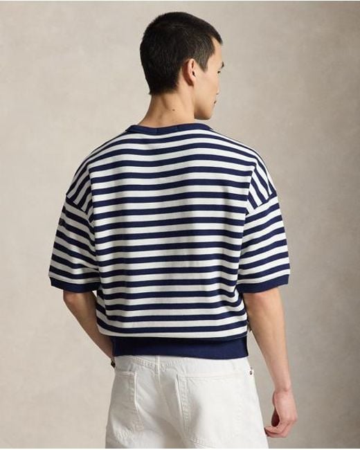 Polo Ralph Lauren Blue Relaxed Fit Striped Fleece Sweatshirt for men