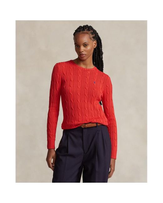 Polo Ralph Lauren Red Cable-knit Cotton Crewneck Sweater