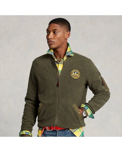 Polo Ralph Lauren Brushed Fleece Bomber Jacket in Green for Men | Lyst