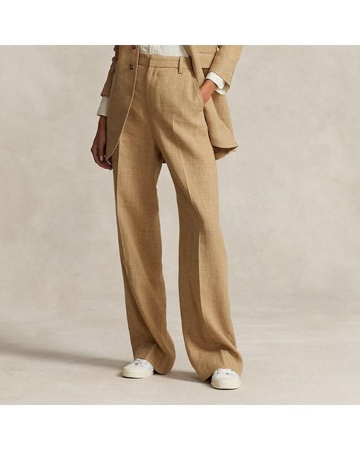 Pantalón de pernera ancha de lino y seda Polo Ralph Lauren de color Natural