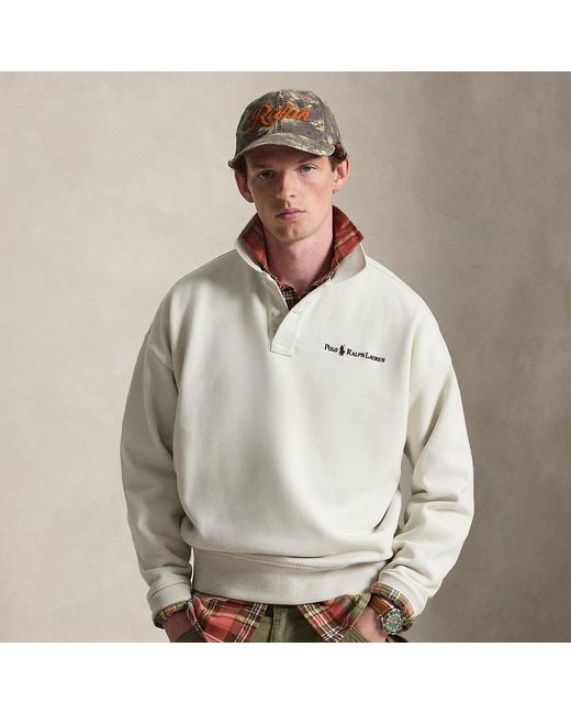 Polo Ralph Lauren White Relaxed Fit Logo Collared Sweatshirt for men