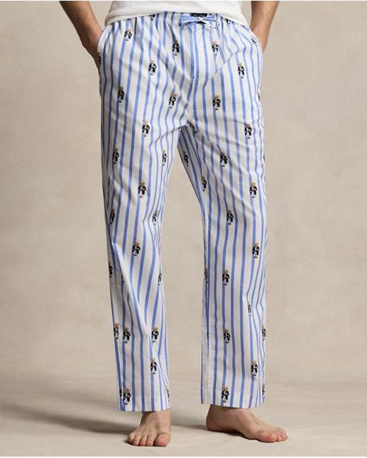 Polo Ralph Lauren Blue Polo Bear Striped Cotton Pyjama Trouser for men