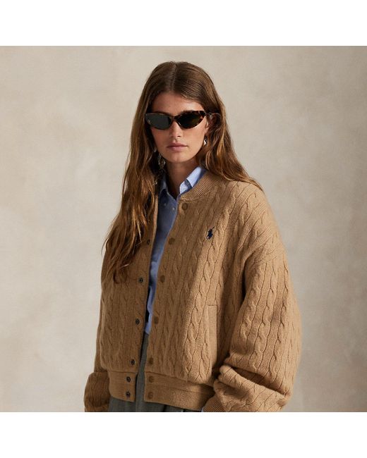 Polo Ralph Lauren Brown Cable-Knit Wool-Cashmere Jacket