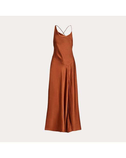 Polo Ralph Lauren Brown Asymmetrisches Abendkleid aus Satin