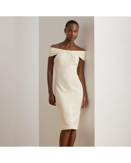 Ralph Lauren Twist-Front Crepe Cocktail Dress in Natural | Lyst UK