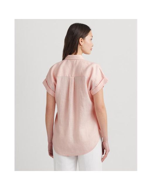 Lauren by Ralph Lauren Petite - Linnen Overhemd Met Korte Mouwen in het Pink