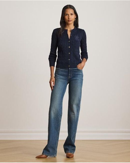 Ralph Lauren Blue Cable-Knit Cotton-Blend Cardigan