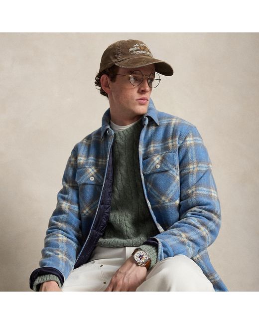 Polo Ralph Lauren Blue Plaid Felted Wool Overshirt for men