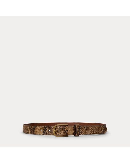 Ralph Lauren Brown Schmaler Ledergürtel Mit Pythonprägung