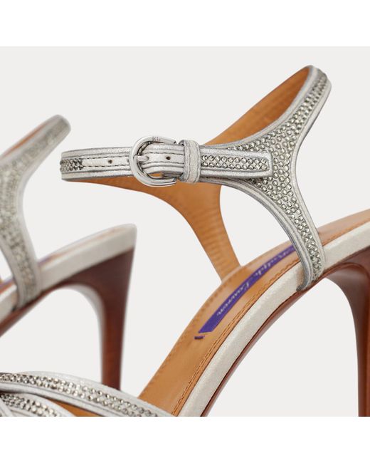 Ralph Lauren White Kieran 95 Mm Embellished Suede Sandal