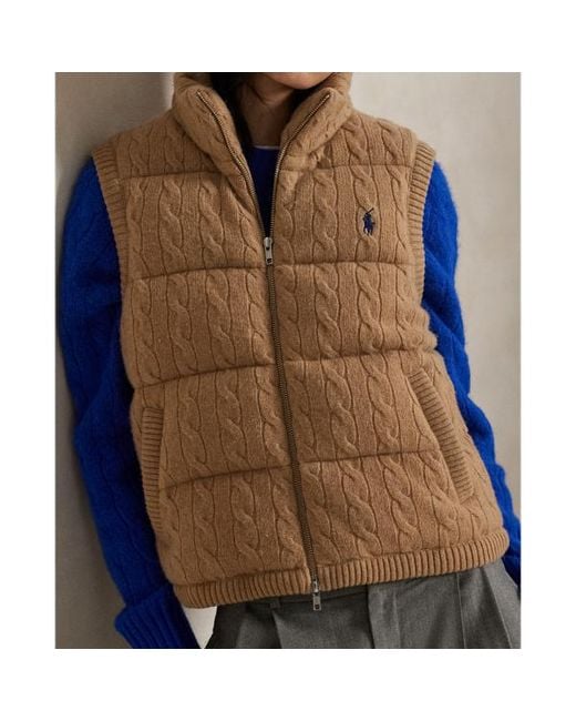Polo Ralph Lauren Blue Cable-Knit Wool-Cashmere Puffer Gilet