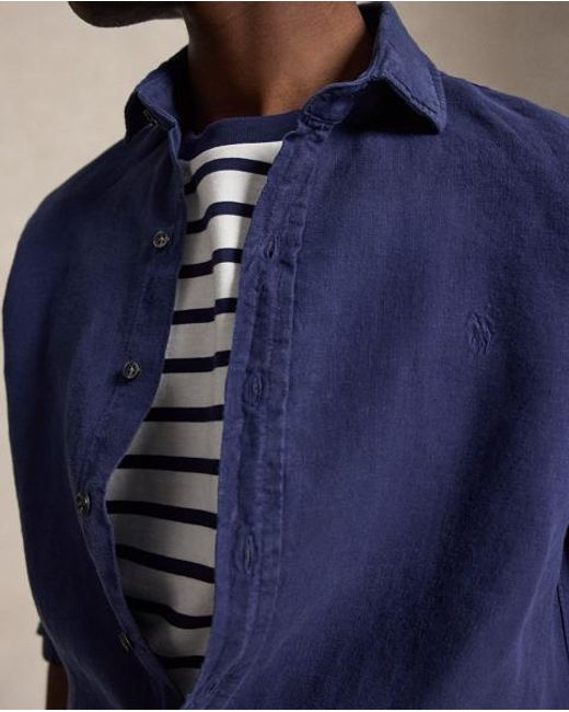 Polo Ralph Lauren Blue Custom Fit Slub Linen Shirt for men