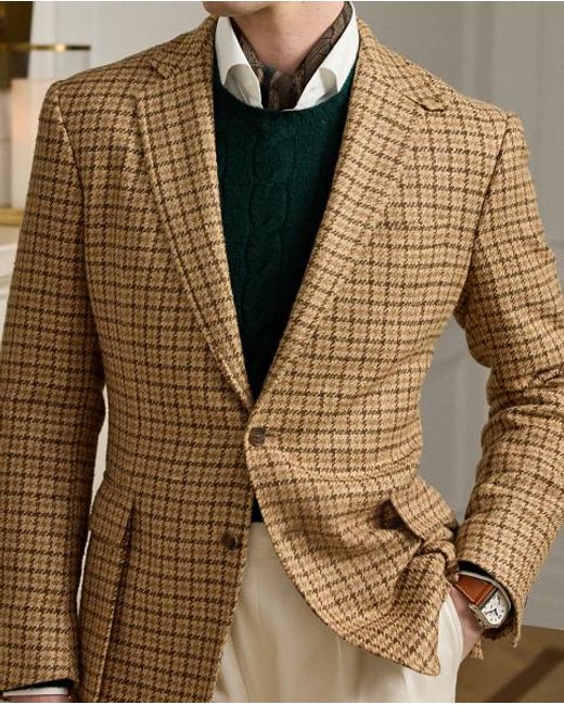 Ralph Lauren Natural Kent Hand-Tailored Checked Blazer for men