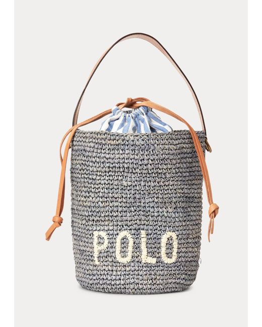 Polo Ralph Lauren Blue Raffia Mini Bucket Bag