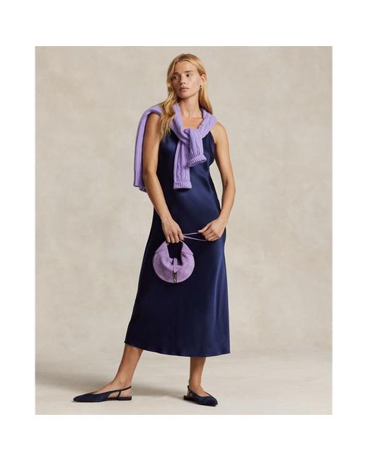 Borsa Mini Shoulder Polo ID in camoscio di Ralph Lauren in Purple