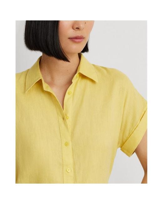 Camicia a maniche corte in lino di Lauren by Ralph Lauren in Yellow