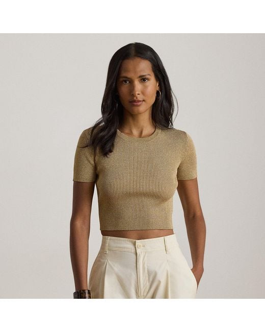 Ralph Lauren Green Metallic Cropped Short-Sleeve Jumper